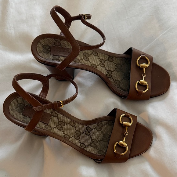 Gucci Shoes - Gucci Brown Leather Horsebit Heeled Sandals